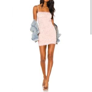 H:OURS | Bruno Ruched Bodycon Mini Dress Pink Silver Hearts Print